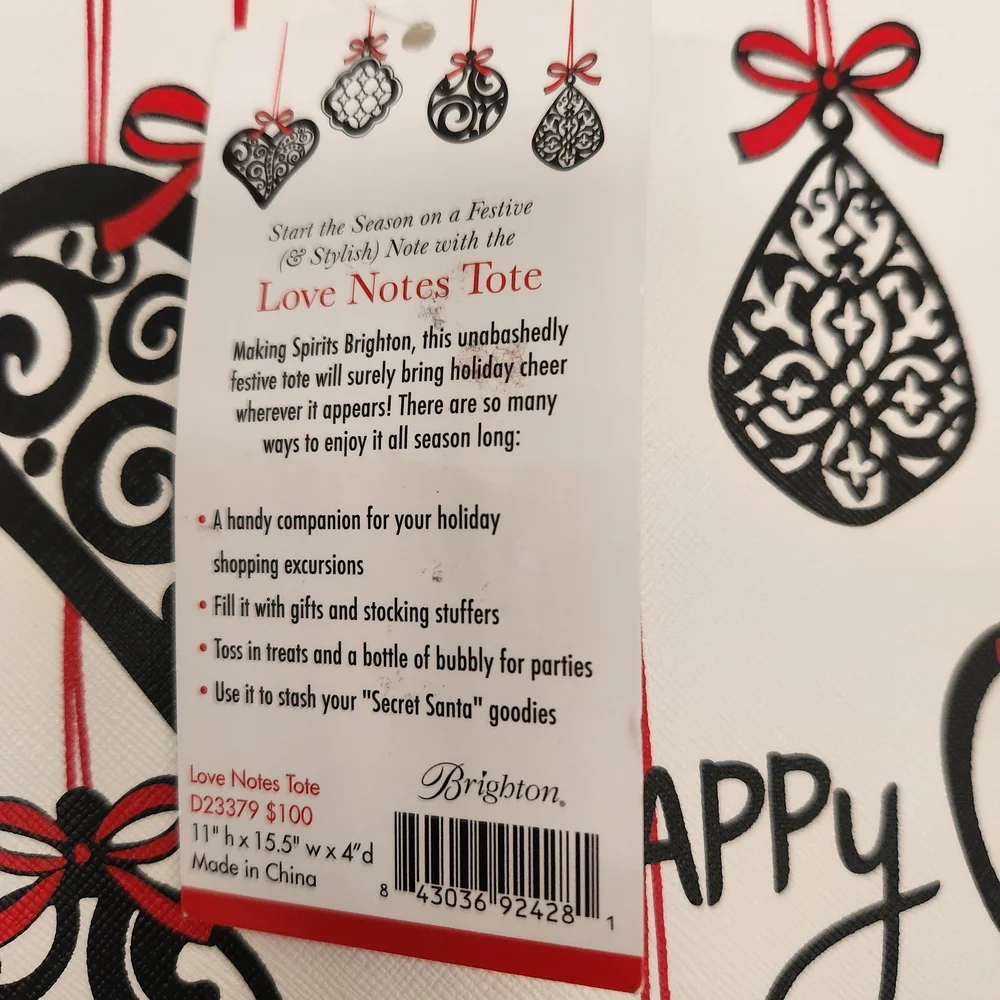 Brighton Love Notes Tote - Black, White, Red Ornament Design Tote NWT - Picture 3 of 9